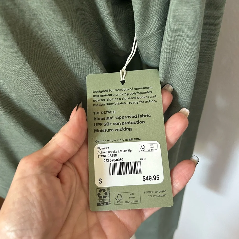 NWT REI CO-OP Lightweight Half-Zip Pullover in Olive Green Sz S - Picture 4 of 7